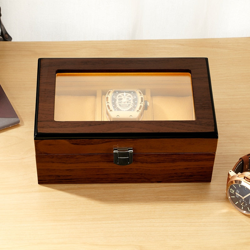 Luxury Wooden Watch Display Box 3 Slot Storage - Red