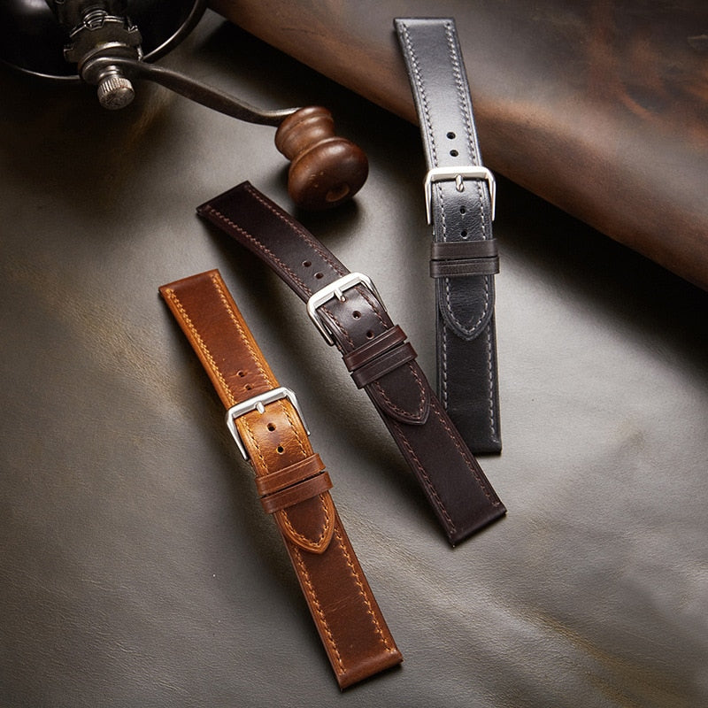 Genuine Leather Watch Strap - Gray