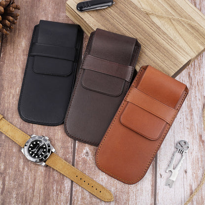 Genuine Leather Watch Pouch - Black