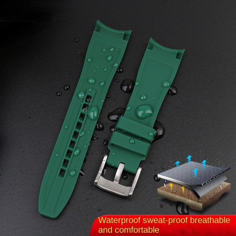 Curved End FKM Rubber Dive Strap - Green