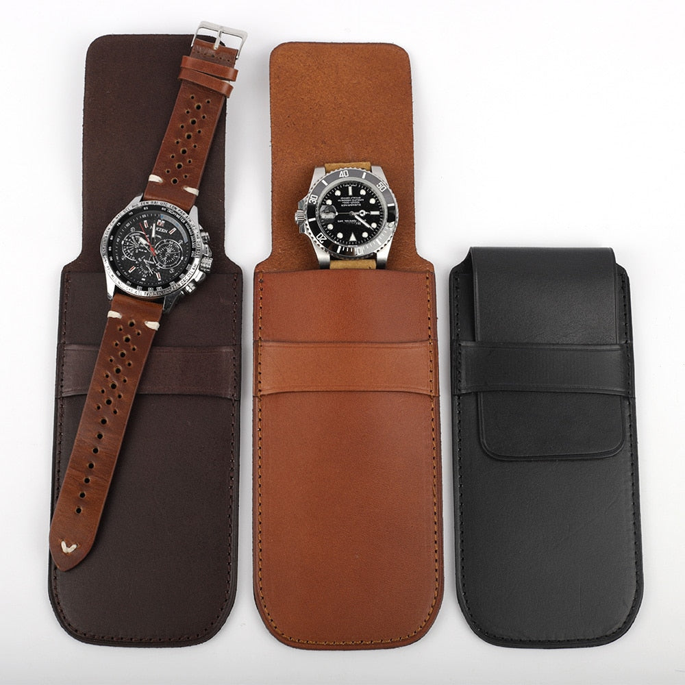 Genuine Leather Watch Pouch - Dark Coffee