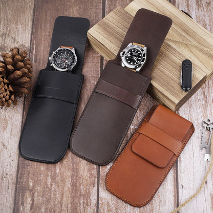 Genuine Leather Watch Pouch - Black