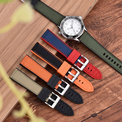 Hybrid Rubber x Canvas Universal Watch Strap - Orange + Blue / 20mm / 22mm