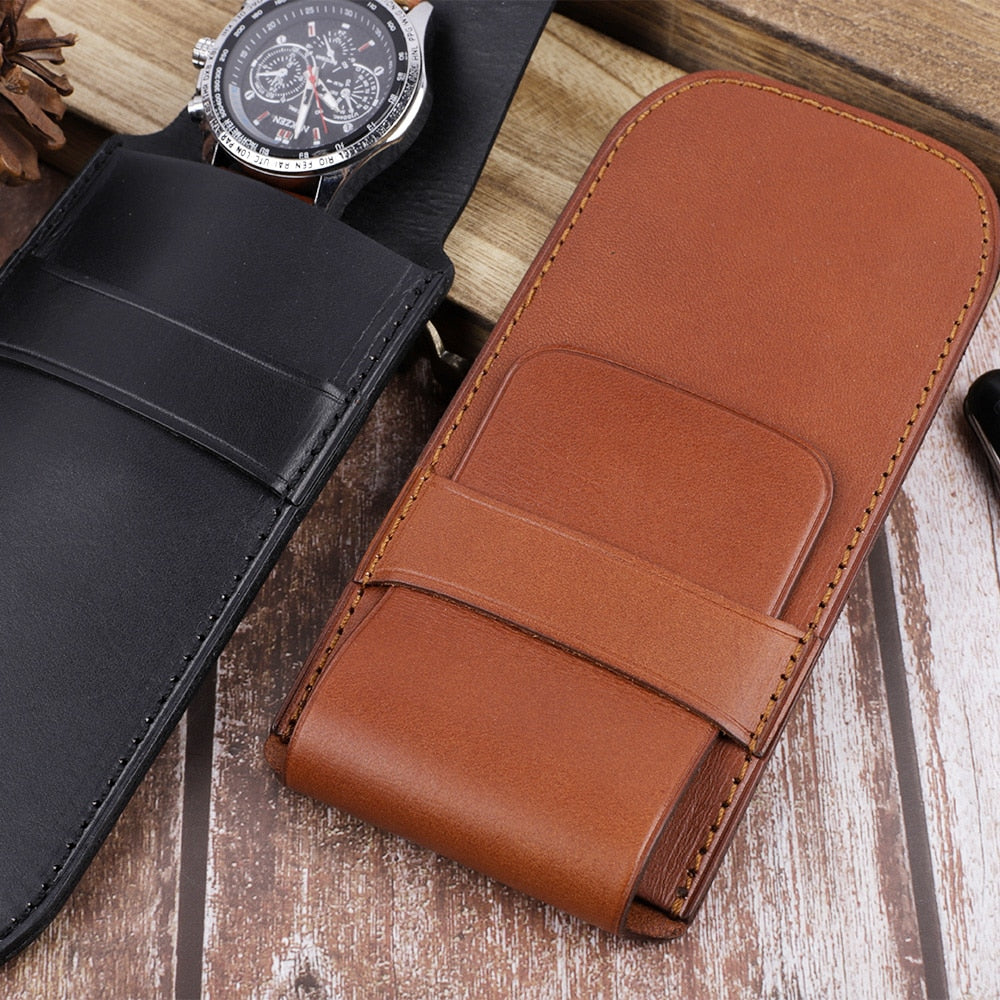 Genuine Leather Watch Pouch - Dark Coffee