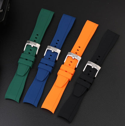 Curved End FKM Rubber Universal Dive Strap - Black / 20mm / 22mm