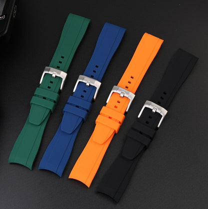 Curved End FKM Rubber Universal Dive Strap - Green / 20mm / 22mm